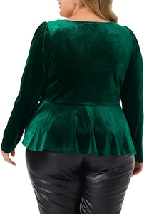 Plus Size Emerald Green Peplum Long Sleeve Top