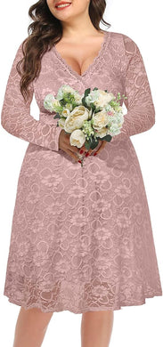 Plus Size Mauve Pink Lace Long Sleeve Cocktail Dress