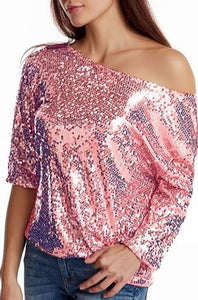 Sparkling Champagne Gold Sequin Short Sleeve Top