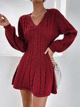 Load image into Gallery viewer, Bishop Sleeve Red Flared Knit Sweater Dress