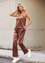 Load image into Gallery viewer, Soft Silk Lounge Style Floral Green Camisole &amp; Pants Pajamas Set