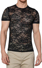 Load image into Gallery viewer, Men&#39;s Black Mesh Lace Short Sleeve T-Shirt