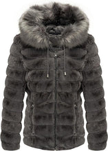 Load image into Gallery viewer, Faux Fur Collar Light Coffee Reversible Hooded Puffer Coat