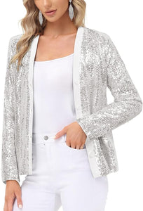 Gold Sequined Long Sleeve Party Blazer