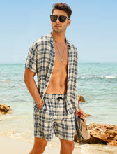 Load image into Gallery viewer, Casual Men&#39;s Blue Vacation Style Shirt &amp; Shorts Set