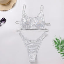 Load image into Gallery viewer, Holographic Shiny Silver 2pc Swim Bikini Set