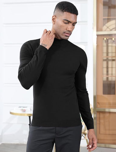 Men's Black Soft Knit Mock Neck Long Sleeve Sweater