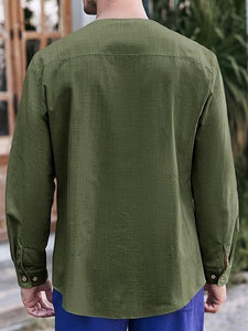 Men's Army Green Cotton Linen Button Down Casual Shirt