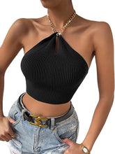 Load image into Gallery viewer, Chain Strap Halter White Crop Top