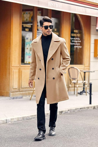 Men's Stylish Khaki Lapel Collar Breasted Trench Coat