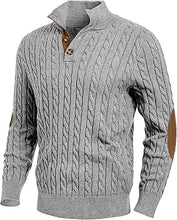 Load image into Gallery viewer, Men&#39;s Cable Knit Patchwork Zip Front White Sweater