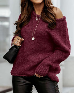 Beige Slouchy Knit Long Sleeve Oversized Winter Sweater