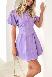 Summer Denim Jean Puff Sleeve Mini Dress