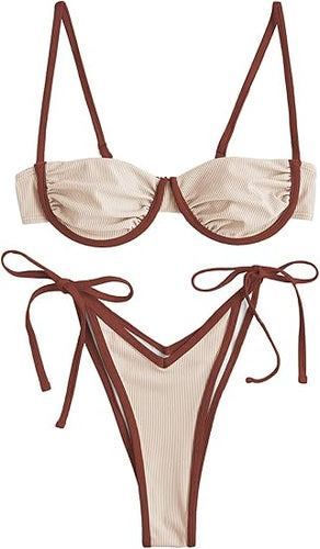 High Cut Underwire Bikini Milk Tea Swimsuit Set