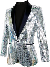 Load image into Gallery viewer, Men&#39;s Shiny Disco Blue Metallic Party Blazer