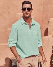 Load image into Gallery viewer, Men&#39;s Cuban Style Mint Green Long Sleeve Casual Shirt