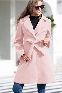 Sophisticated Wine Red Long Sleeve Belted Trench Coat