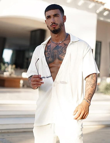 Men's Ocean Drive White Short Sleeve Shirt & Shorts Set