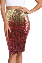 Load image into Gallery viewer, Designer Sequin Glitter Black Gold High Waist Pencil Skirt
