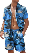 Load image into Gallery viewer, Men&#39;s Black/White Print Summer Button Up Shorts &amp; Shirt Set