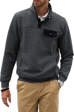 Men's Quilted Grey Long Sleeve Pullover Sweater