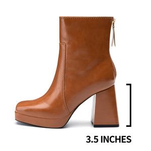 Brown Faux Leather Platform Ankle Boot