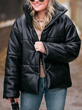 Load image into Gallery viewer, Fashionable Black Padded Vegan Leather Long Sleeve Puffer Jacket