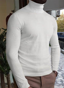 Men's Soft Knit Beige Stylish Turtleneck Sweater