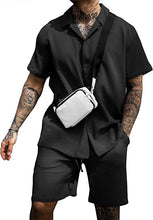 Load image into Gallery viewer, Men&#39;s Ocean Drive Black Short Sleeve Shirt &amp; Shorts Set