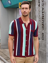 Load image into Gallery viewer, Men&#39;s Striped Golf Polo Short Burgundy Sleeve Shirt