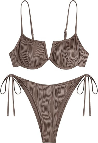 High Cut Underwire Bikini Brown Swimsuit Set