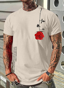 Men's Black Rose Graphic Printed Short Sleeve T-Shirt