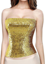 Load image into Gallery viewer, Gold Sequin Strapless Tube Top