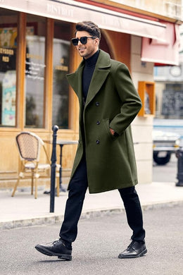 Men's Stylish Army Green Lapel Collar Breasted Trench Coat