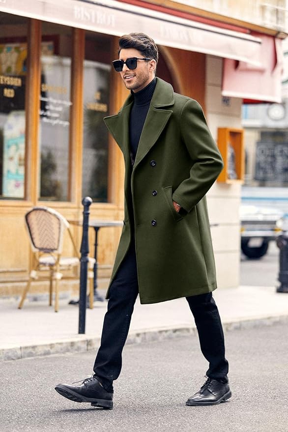 Men s Stylish Army Green Lapel Collar Breasted Trench Coat Bella Valentina