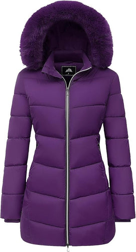 Windproof Purple Thick Hooded Puffer Winter Coat