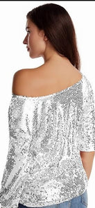 Sparkling Black Sequin Short Sleeve Top