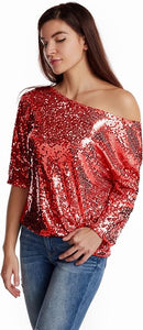 Sparkling Champagne Gold Sequin Short Sleeve Top