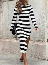 Load image into Gallery viewer, Striped Knit Red/Black Long Sleeve Midi Dress