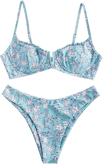 High Cut Underwire Bikini Blue Swimsuit Set