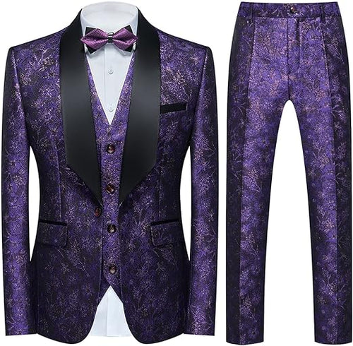 Men's Luxe Purple Floral 4pc Blazer & Pants Formal Suit