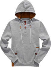 Load image into Gallery viewer, Men&#39;s Light Grey Fleece Long Sleeve Button Up Hoodie