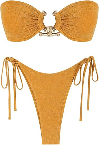 Beautiful Bandeau Bikini Yellow Swimsuit