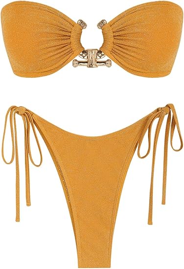 Beautiful Bandeau Bikini Yellow Swimsuit