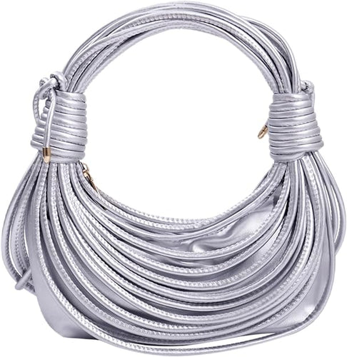 Knotted Design Crossbody Silver Vegan Leather Hobo Mini Bag