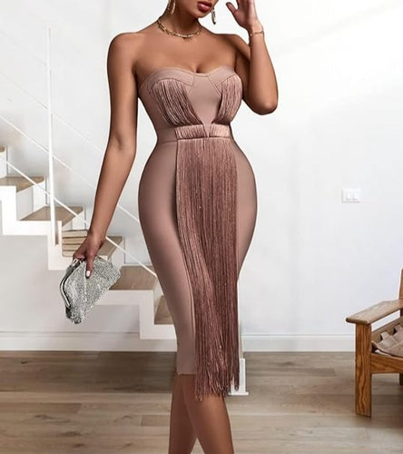 Sweetheart Mavue Strapless Bandage Tassel Midi Dress