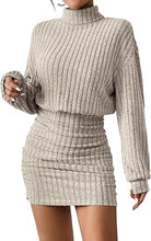 Load image into Gallery viewer, Purple Long Sleeve Turtle Neck Sweater Dress