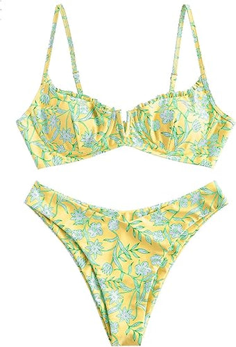 High Cut Underwire Bikini Yellow Swimsuit Set