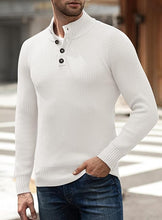 Load image into Gallery viewer, Men&#39;s Navy Blue Knit Button Front Long Sleeve Turtleneck Sweater