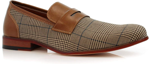 Men's Leather Brown Plaid Penny Loafer Dress Shoes